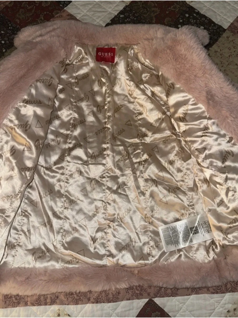 GUESS Blush Pink Faux-Fur Teddy Jacket with Zip
